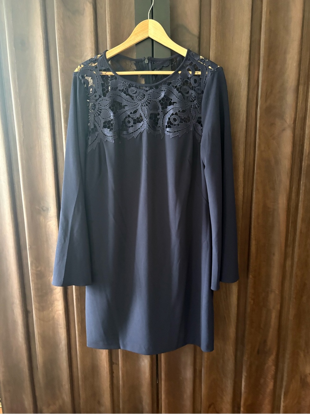 Lauren Ralph Lauren Navy Lace Yoke Long-Sleeve Mini Dress